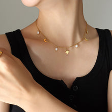 Load image into Gallery viewer, Stainless steel star Moon natural freshwater pearl pendant necklace collarbone chain
