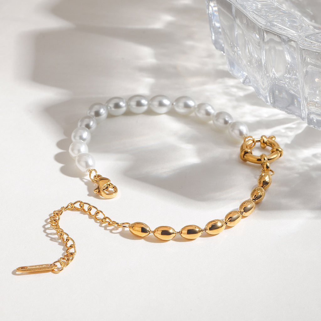 18K gold stainless steel pearl bracelet