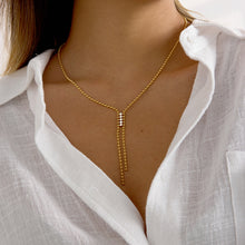 Load image into Gallery viewer, Stainless steel electroplated 18K white rhinestone sweater chain Y-shaped chain