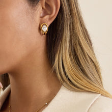 Load image into Gallery viewer, Golden stainless steel and white zircon stud earrings