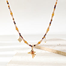 Load image into Gallery viewer, Colored natural stone beaded starburst pendant necklace
