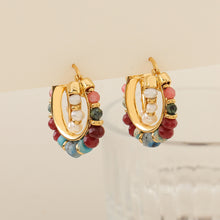 Load image into Gallery viewer, Colored frisbee beaded C-shaped earrings
