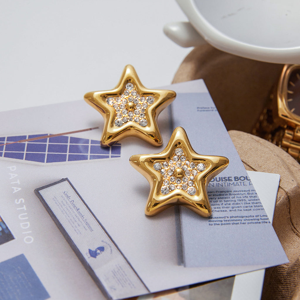 Stainless steel star-studded rhinestone earrings