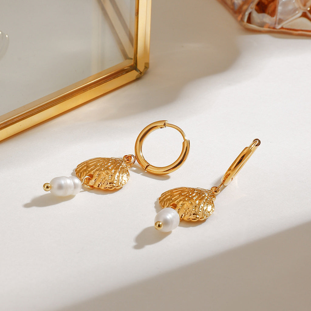 Stainless steel pearl shell pendant ear ring earrings