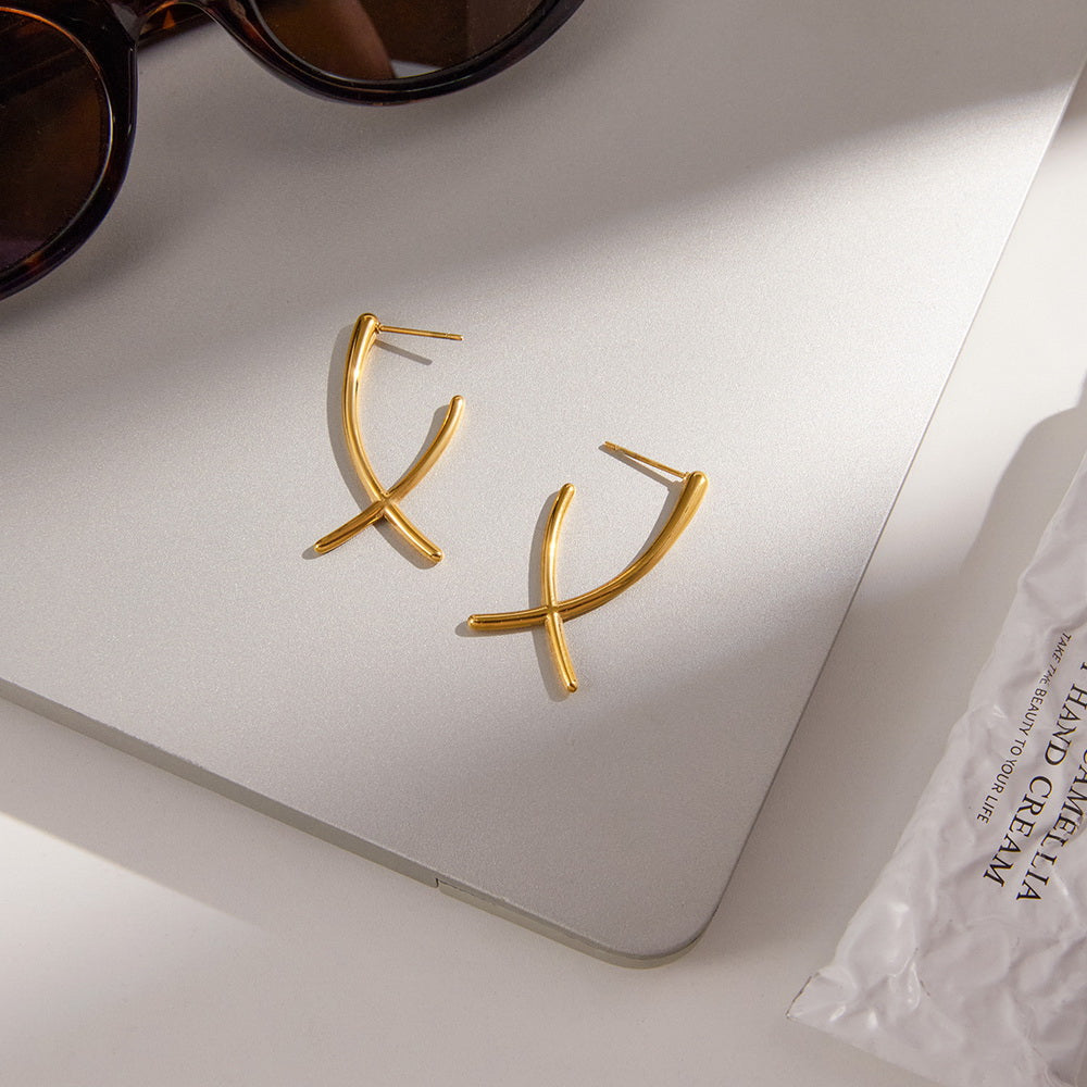 18K gold stainless steel cross-stud earrings