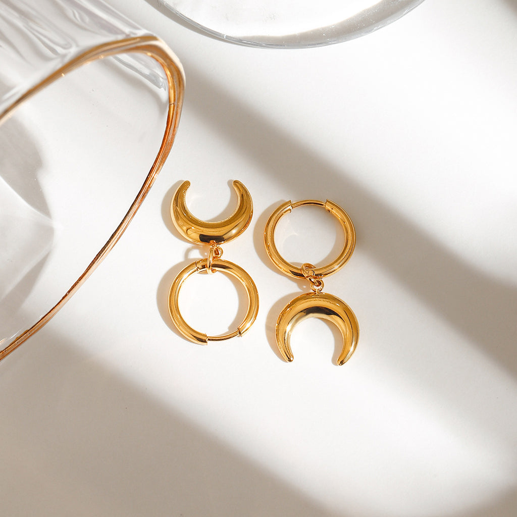 18K stainless steel moon pendant earrings