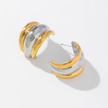 Load image into Gallery viewer, Stainless steel, gold and silver bicolored C-shaped smooth earrings