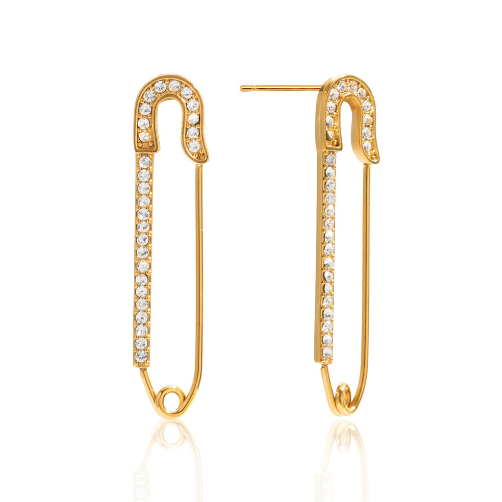 Stainless steel inlaid rhinestone paperclip earrings and stud earrings