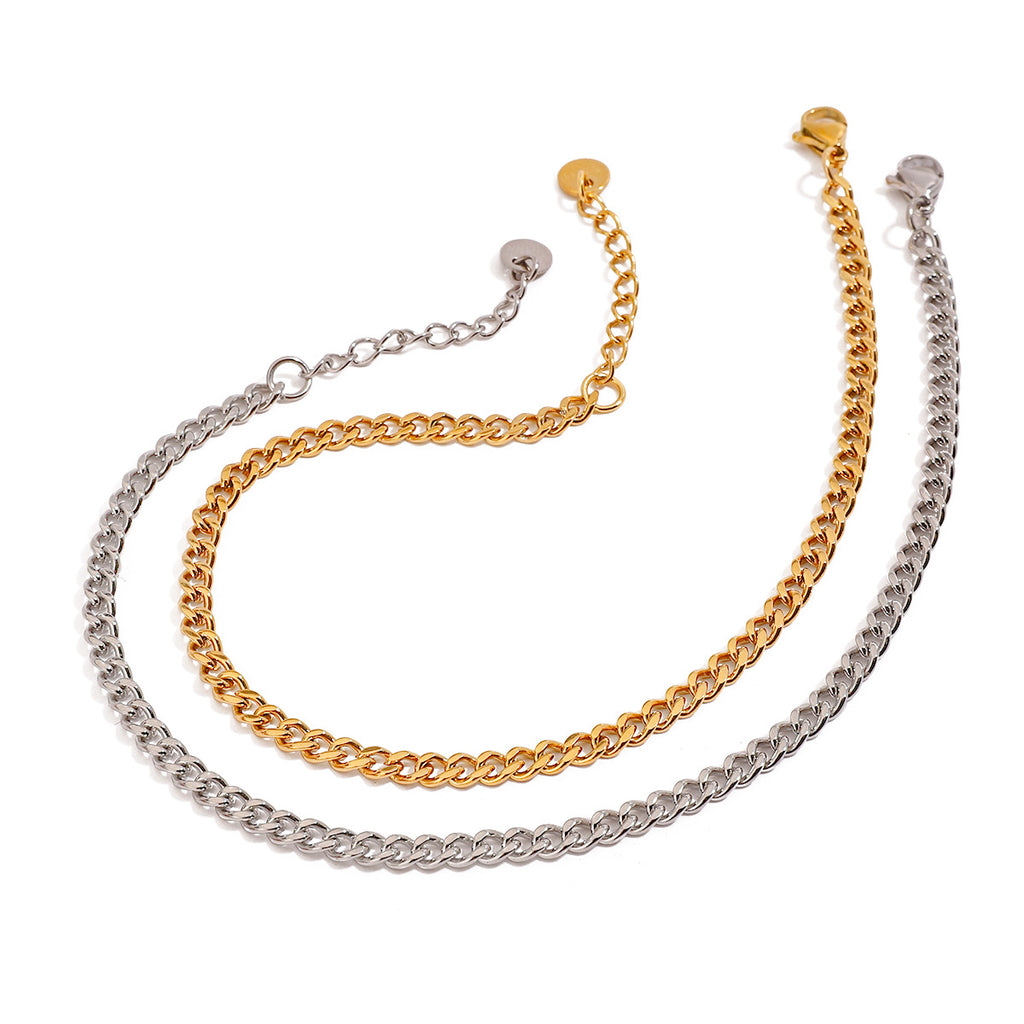 Gold and silver double-layer Cuban chain stainless steel foot chain set