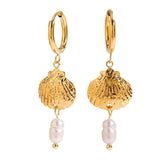 Stainless steel pearl shell pendant ear ring earrings