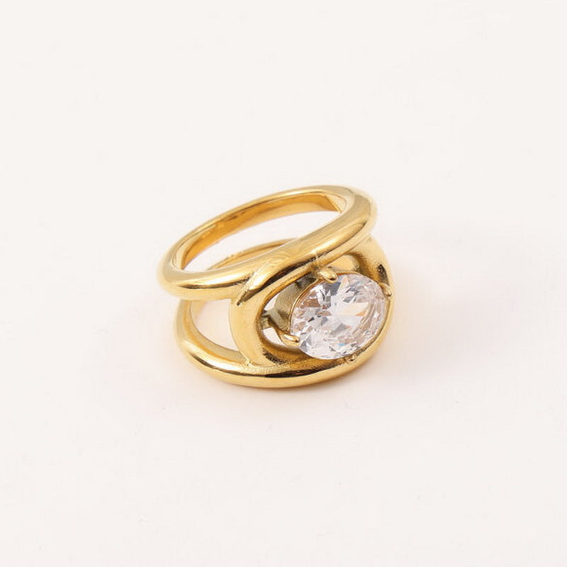 18K gold stainless steel oval zircon wide ring