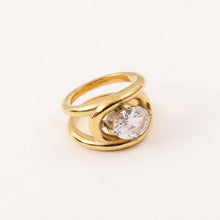 Load image into Gallery viewer, 18K gold stainless steel oval zircon wide ring
