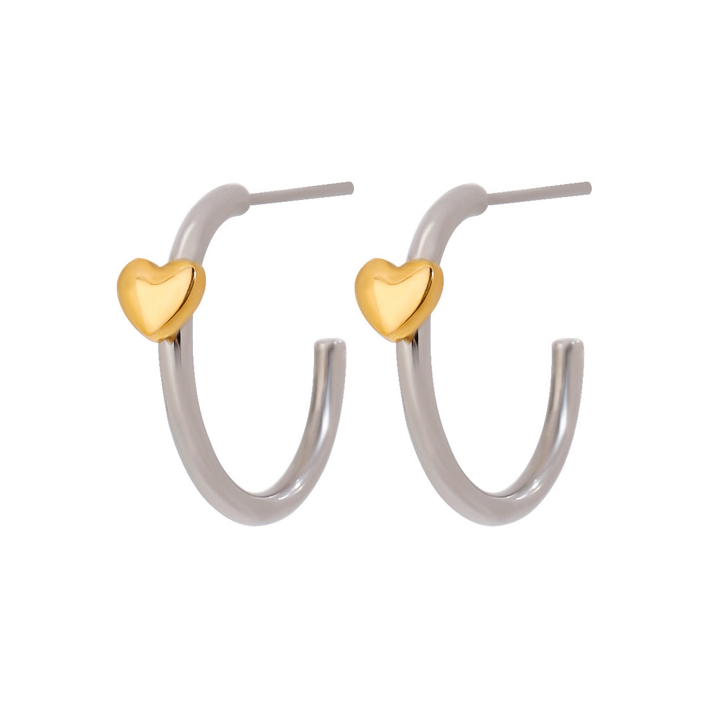 Stainless steel gold and silver color-matched simple heart-shaped earrings