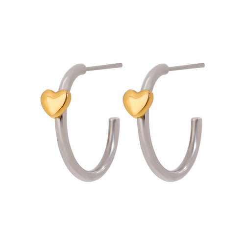 Stainless steel gold and silver color-matched simple heart-shaped earrings