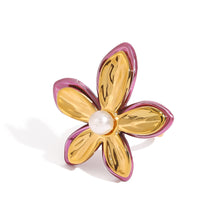 Load image into Gallery viewer, Stainless steel flower pearl ring