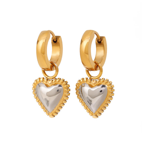 Stainless steel gold and silver color-matched heart-shaped pendant earrings
