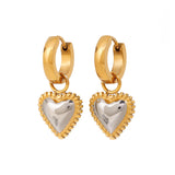 Stainless steel gold and silver color-matched heart-shaped pendant earrings