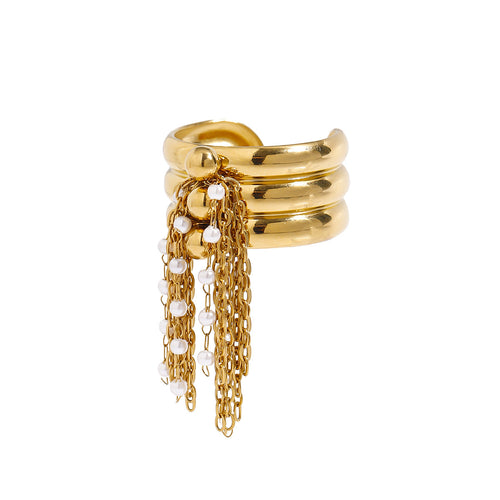A golden stainless steel tassel open ring