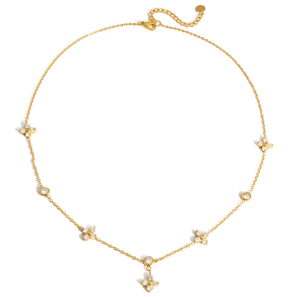 18K stainless steel white zircon four-leaf clover necklace