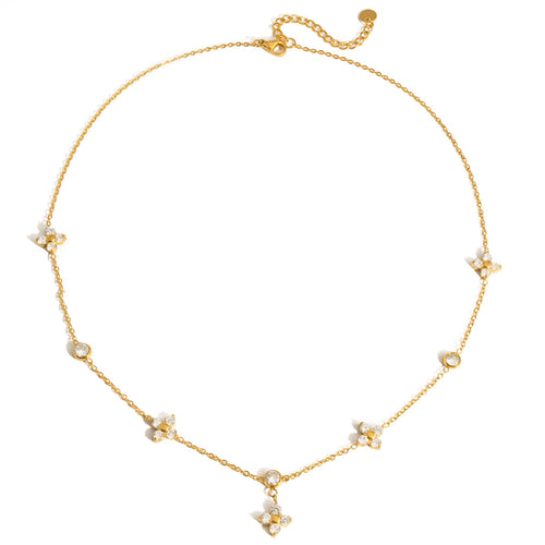 18K stainless steel white zircon four-leaf clover necklace