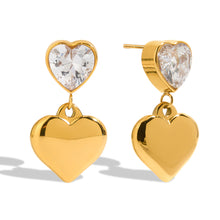 Load image into Gallery viewer, 18K gold stainless steel zirconium-encrusted heart pendant earrings