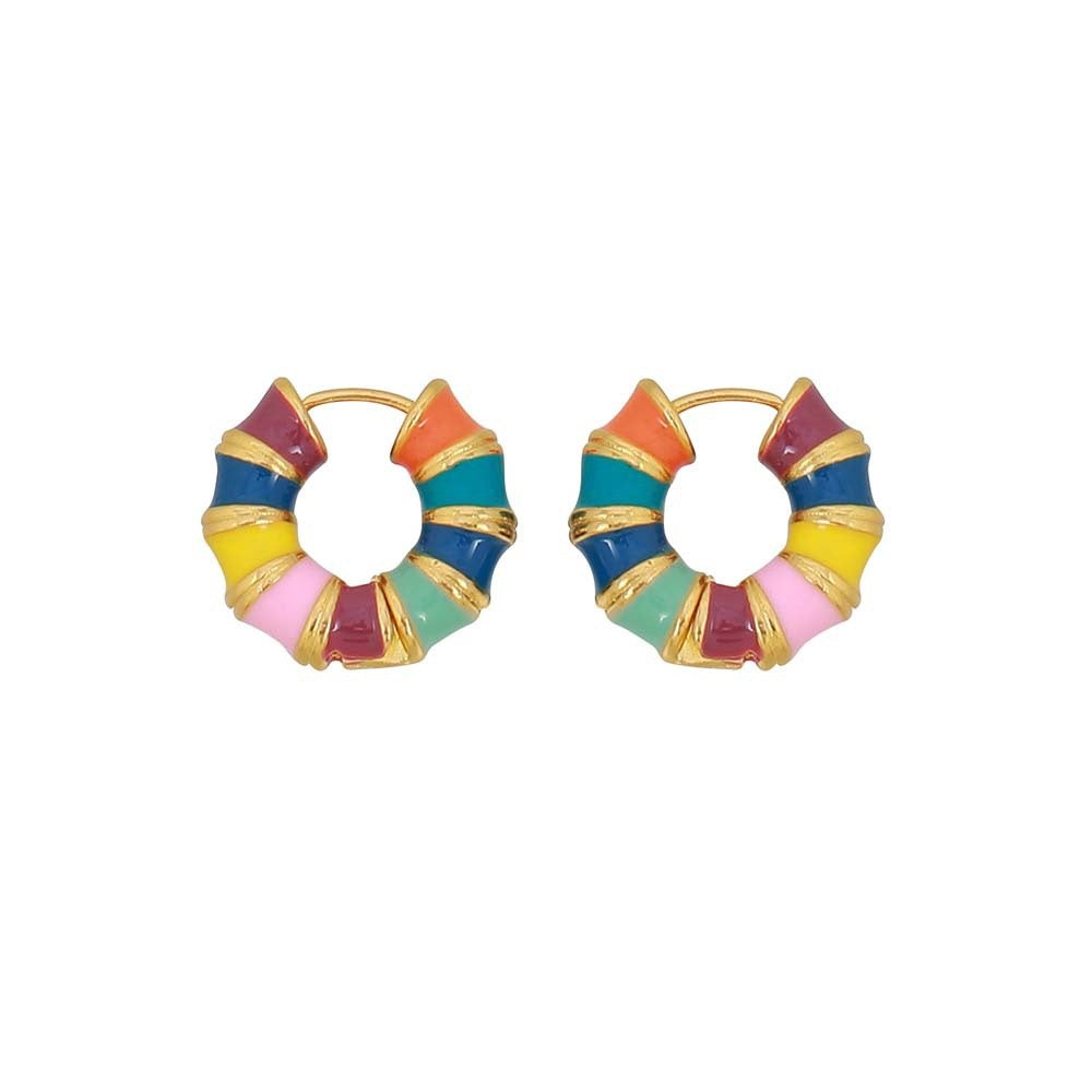 Colored enamel drop oil round earring