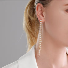 Load image into Gallery viewer, 925 silver needle and diamond-encrusted tassel long earrings