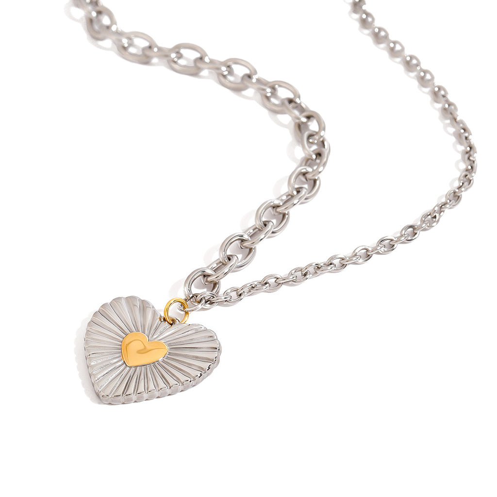 Stainless steel heart-shaped pendant necklace