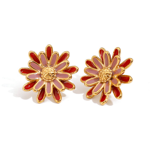 Stainless steel oil-dripping Daisy flower earrings
