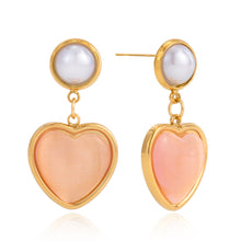 Load image into Gallery viewer, Stainless steel electroplated 18K gold pearl pink cat's eye stone earrings