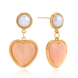 Stainless steel electroplated 18K gold pearl pink cat's eye stone earrings