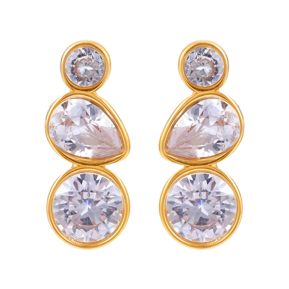 Stainless steel 18K gold drop earrings set with zirconium