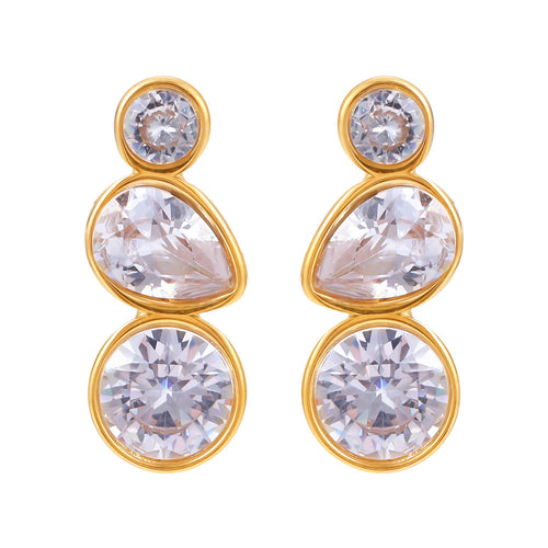 Stainless steel 18K gold drop earrings set with zirconium