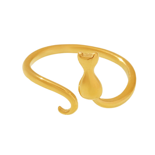 Stainless steel gold-plated, non-fading, cute cat mouth ring