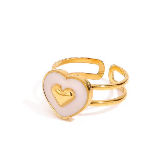 Stainless steel white oil-dripping heart-shaped opening ring