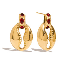 Load image into Gallery viewer, Stainless steel red cat&#39;s eye shell earrings