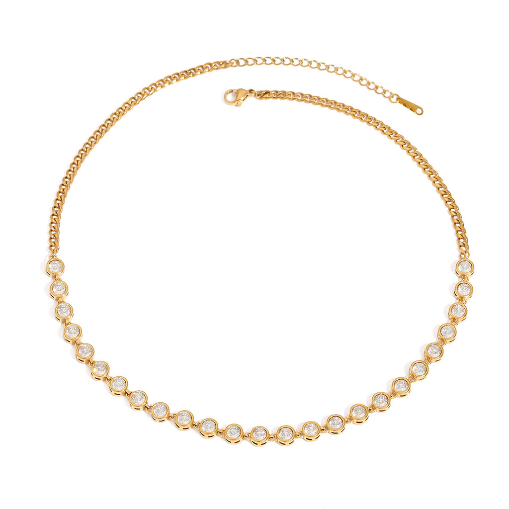 18K stainless steel zircon chain necklace