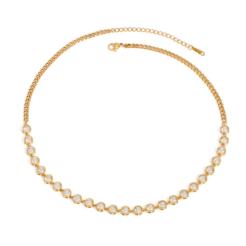 18K stainless steel zircon chain necklace