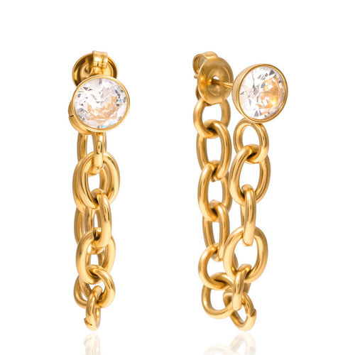 Stainless steel zircon chain tassel earrings