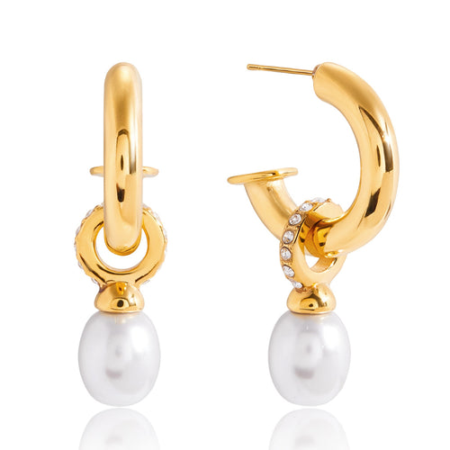 Stainless steel pearl pendant earrings