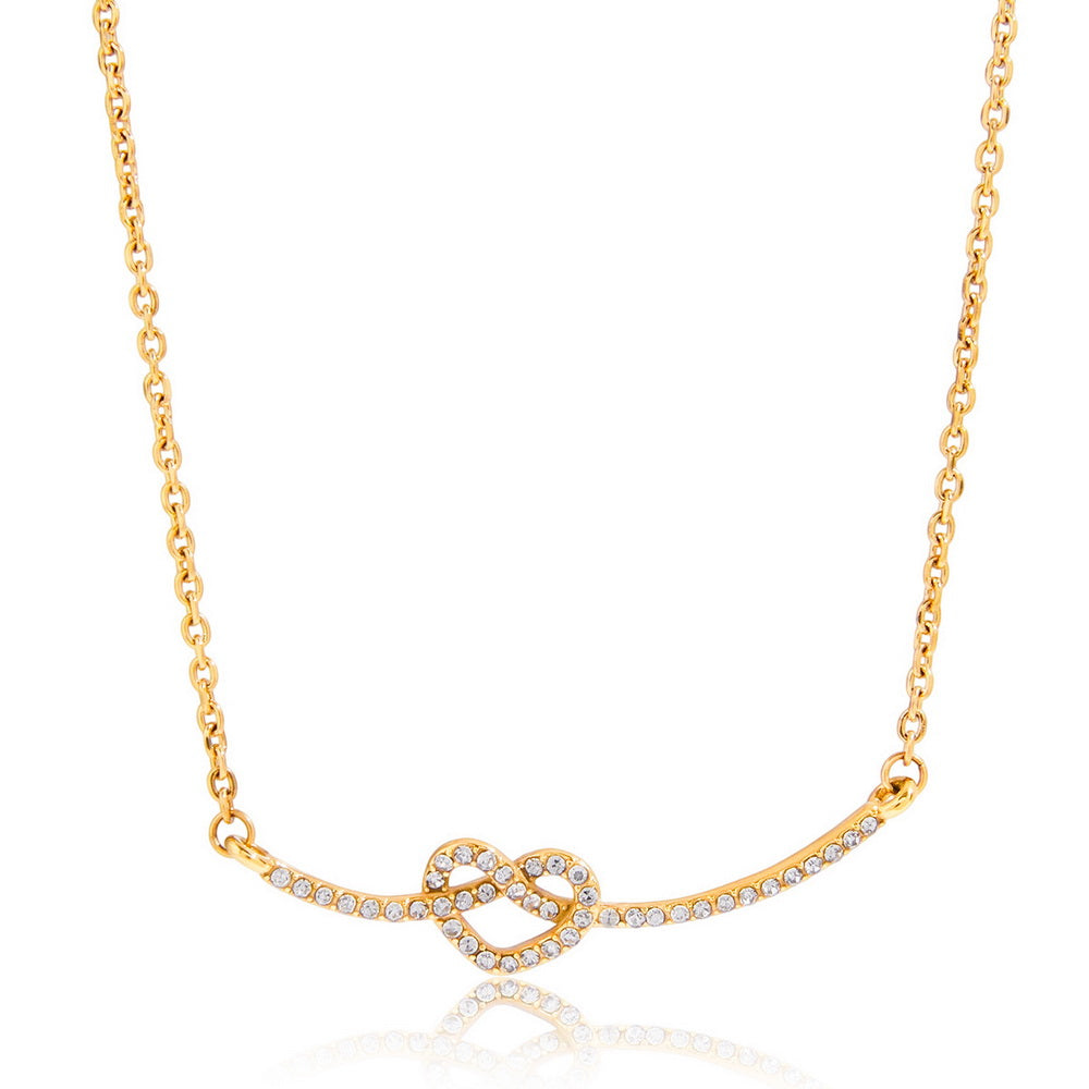 Golden stainless steel rhinestone heart-shaped necklace
