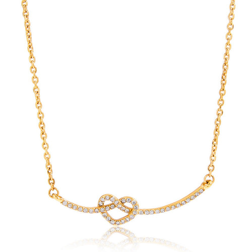 Golden stainless steel rhinestone heart-shaped necklace