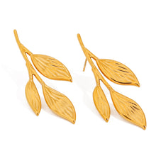 Load image into Gallery viewer, 18K gold stainless steel leaf earrings