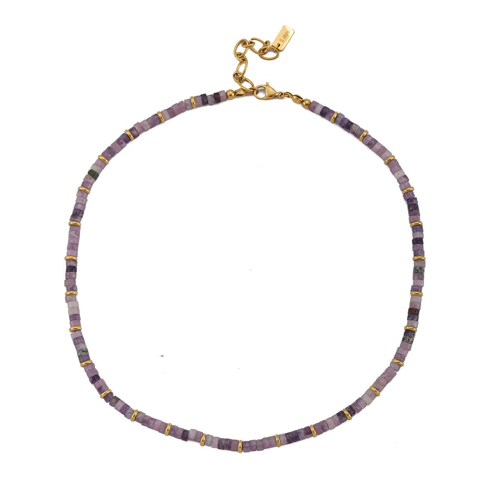 Purple natural stone beaded necklace