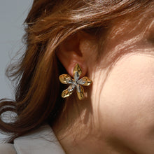 Load image into Gallery viewer, 18K gold stainless steel gold and silver color-matched hammer-patterned flower earrings