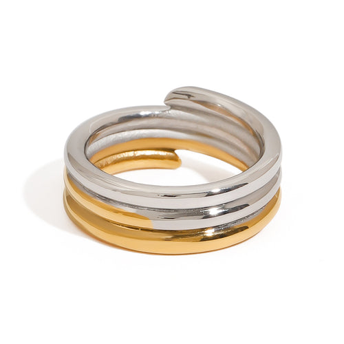 Stainless steel golden steel color two-tone ring