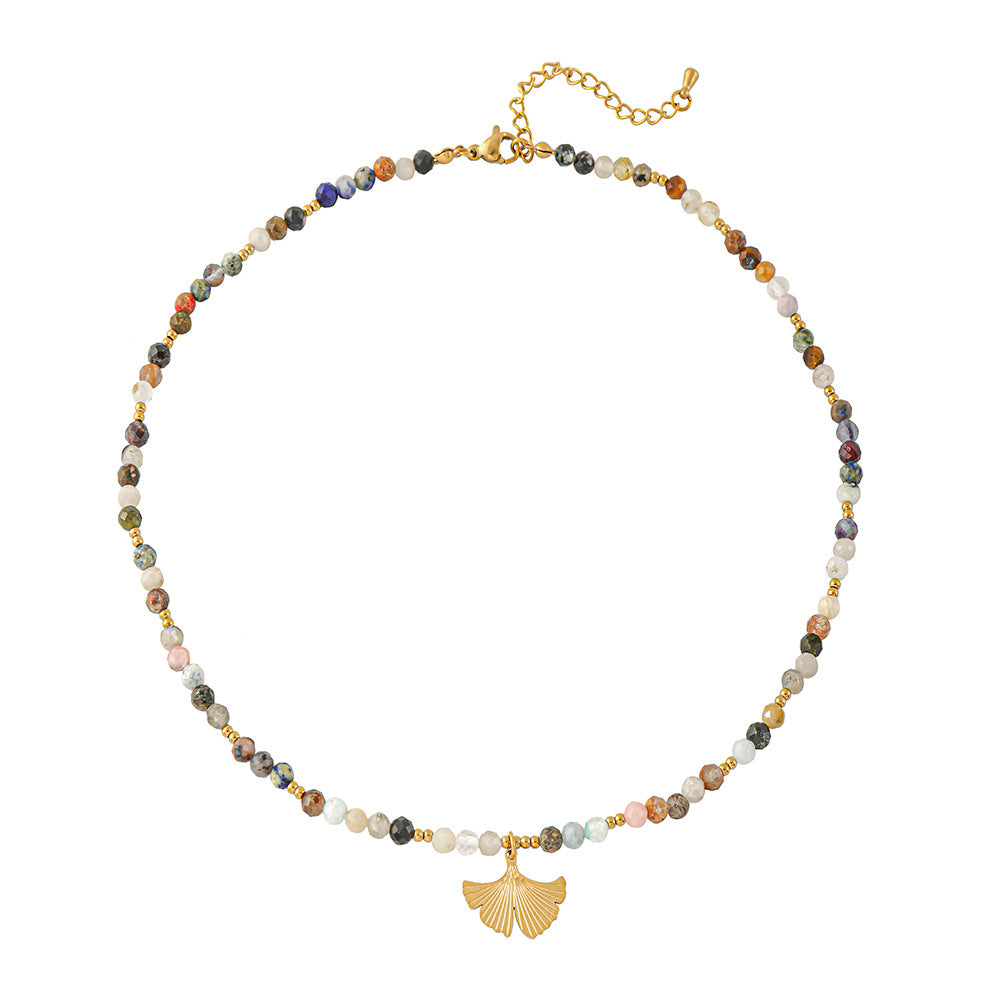 A hand-beaded necklace made of colored natural tourmaline
