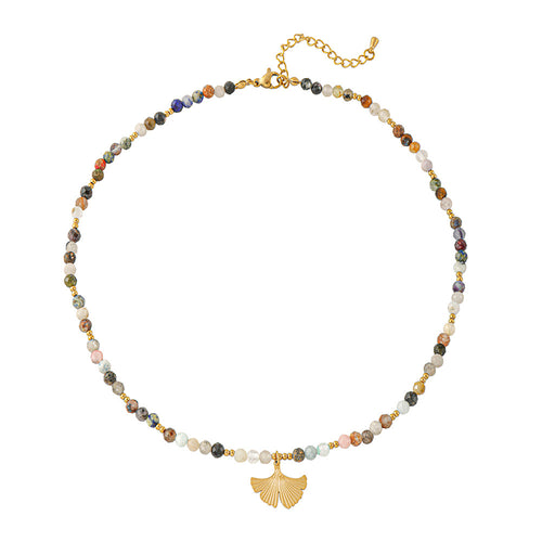 A hand-beaded necklace made of colored natural tourmaline