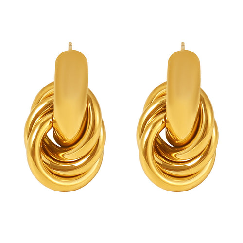 18K gold stainless steel circular line wound earrings