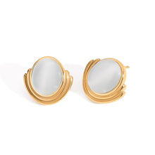 Load image into Gallery viewer, A pair of stainless steel cat-eye stone stud earrings